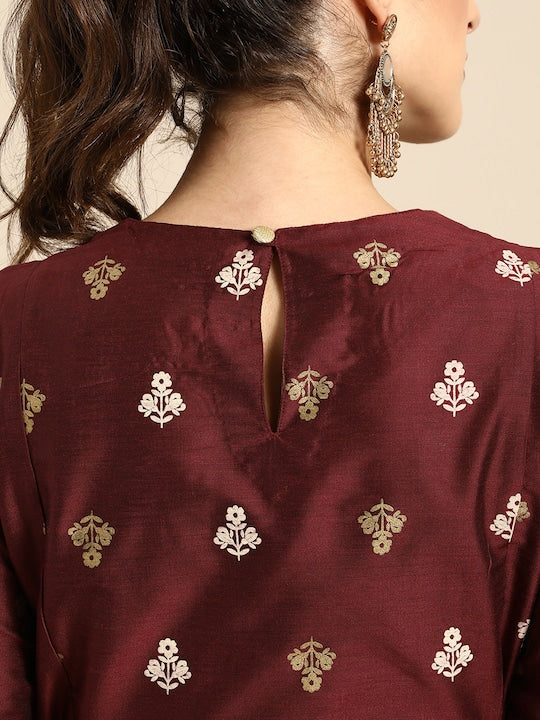 All about you Women Maroon Ethnic Motifs Printed Regular Kurta with Palazzos