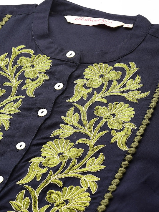 All about you Embroidered Bell Sleeves A-Line Kurta