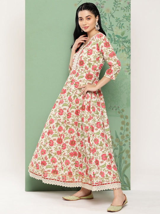 Yufta Women Floral Printed Regular Pure Cotton Kurta with Trousers & Dupatta