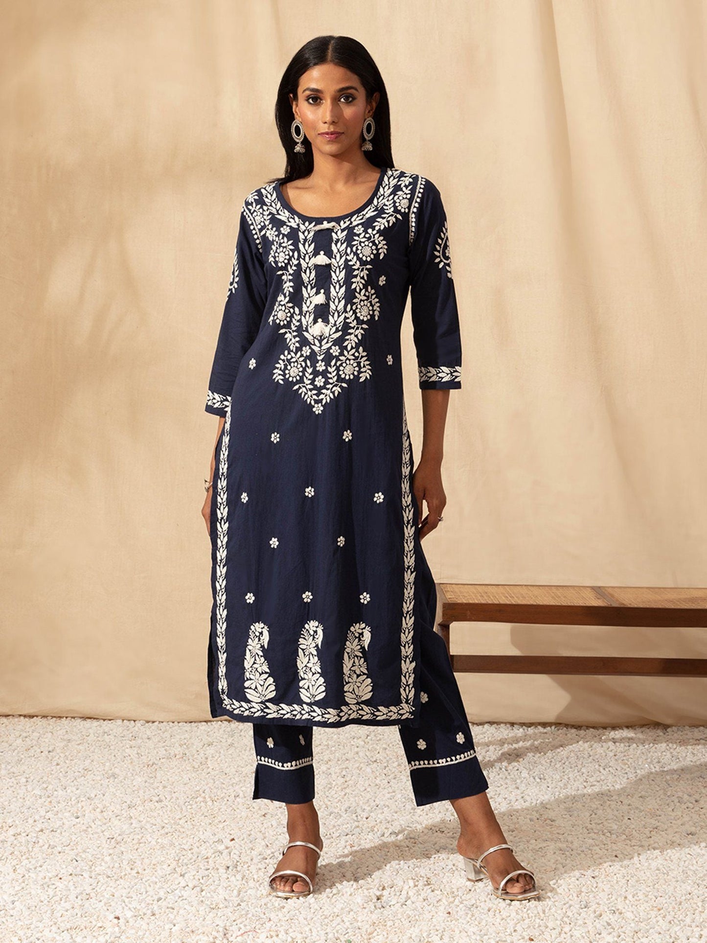 Likha Blue Chikankari Kurta Pant Dupatta LIKSKD28 (Set of 3)