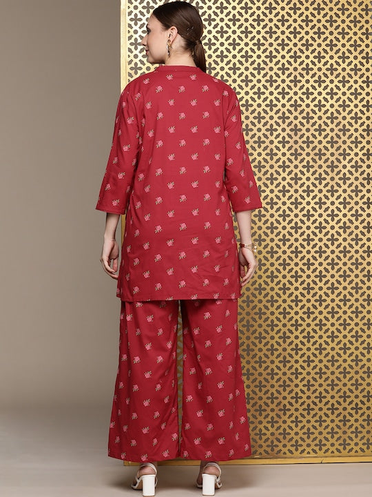 House of Pataudi Women Jashn Floral Printed Pure Cotton Kurta With Palazzos