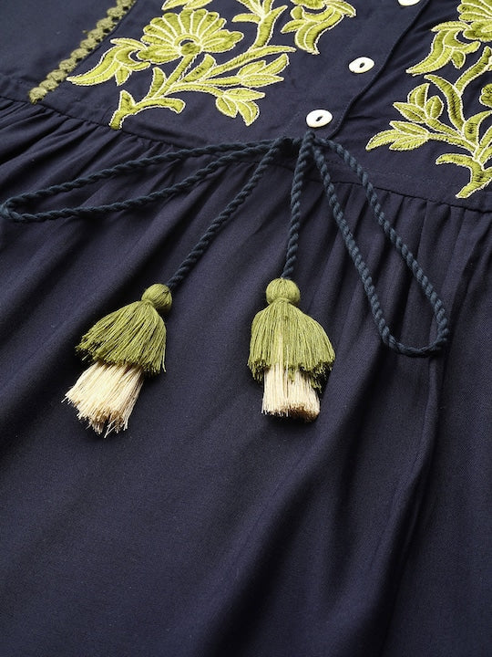 All about you Embroidered Bell Sleeves A-Line Kurta