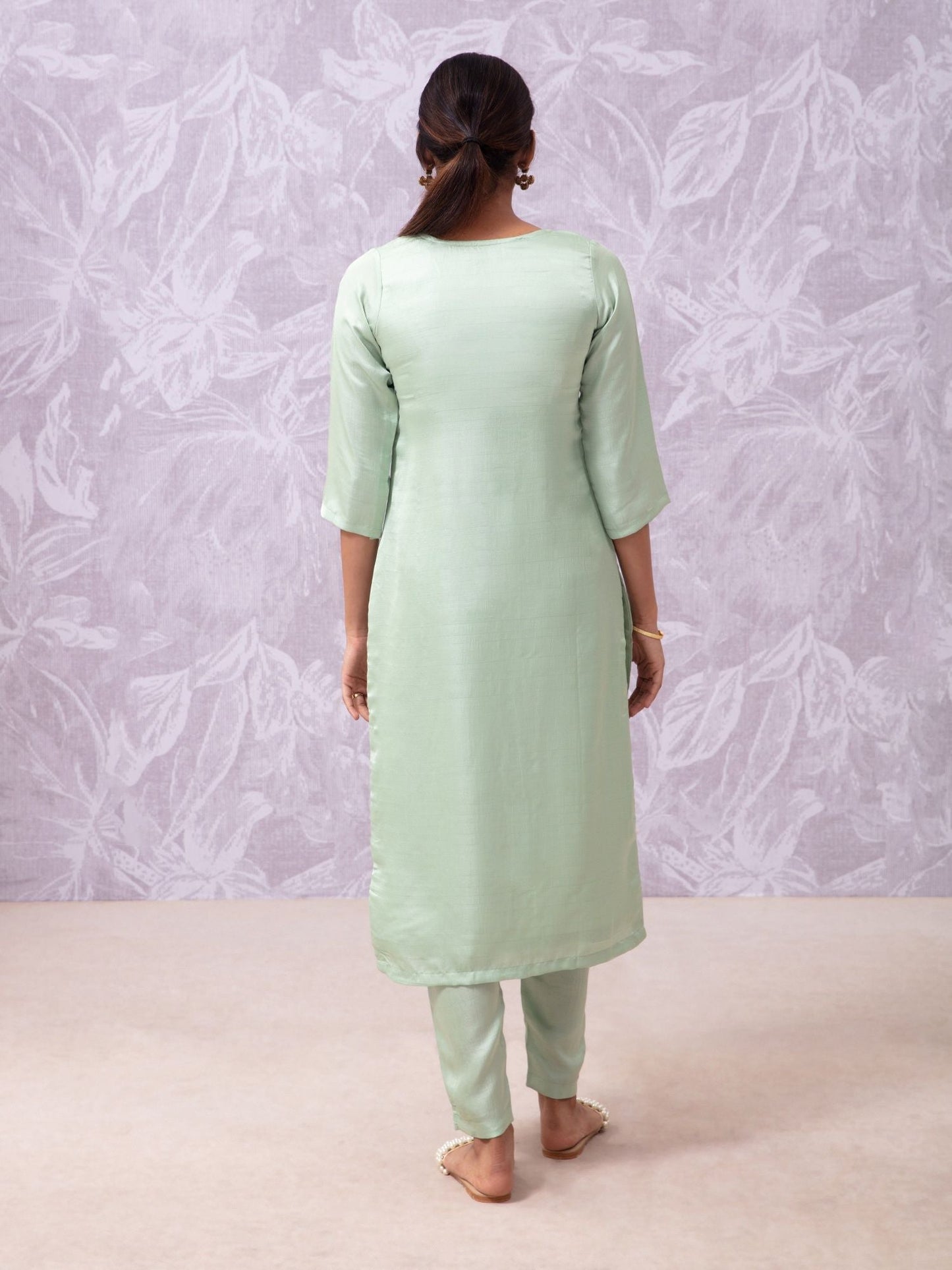 Likha Shaan-e-Avadh Sap Green Sequins Embroidery Kurta, Pant & Dupatta LIKSKD105 (Set of 3)