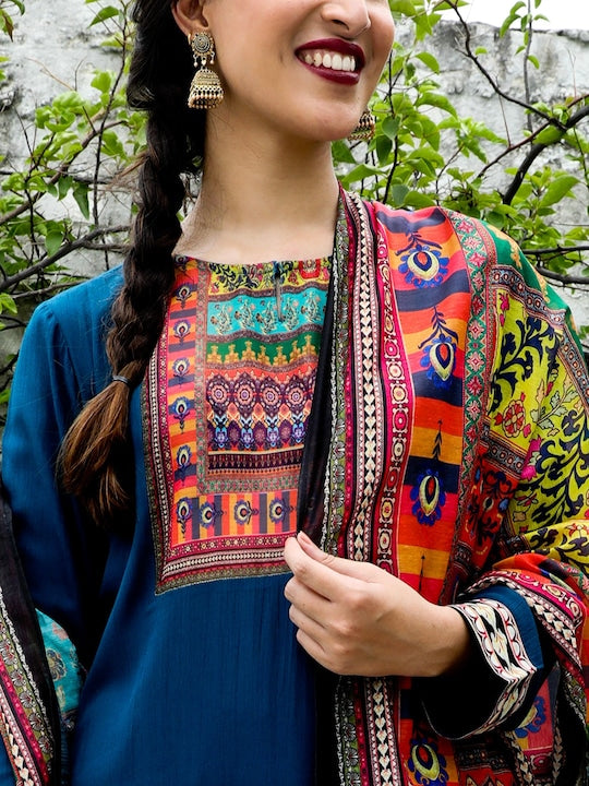 AKS Couture Ethnic Motifs Printed Straight Kurta with Trousers & Dupatta