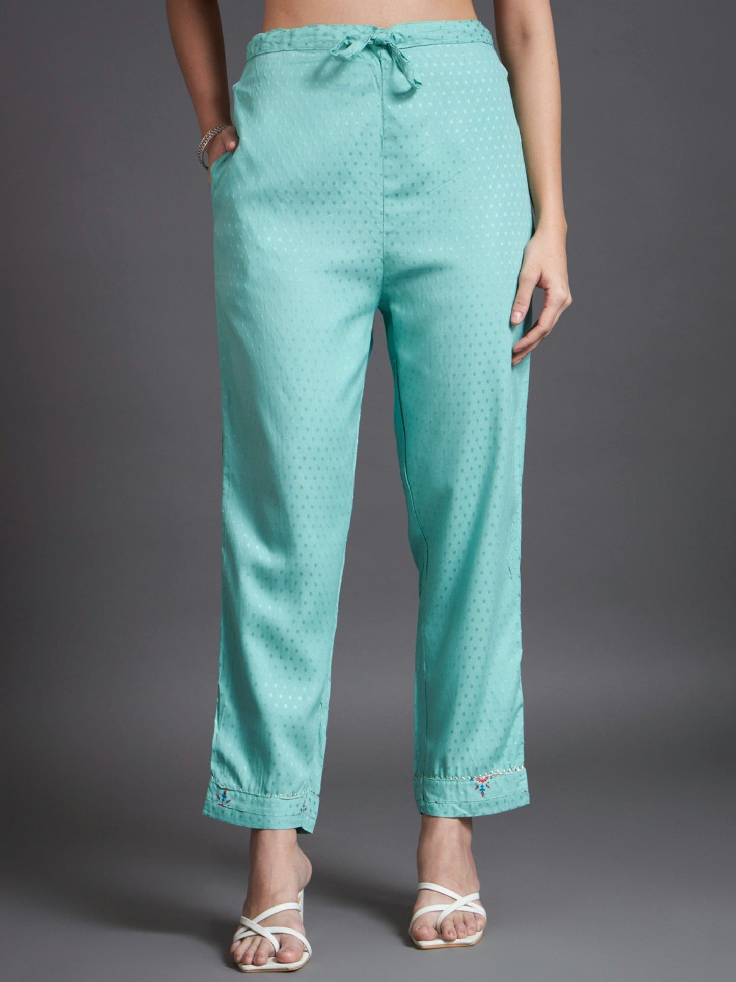 Heeposh Schiffli Embroidered Cotton Anarkali Kurta and Pants with Dupatta (Set of 3)