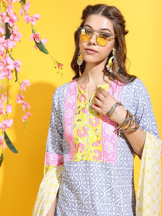 Vishudh Women Ethnic Motifs Pure Cotton Kurta with Trouser and Dupatta