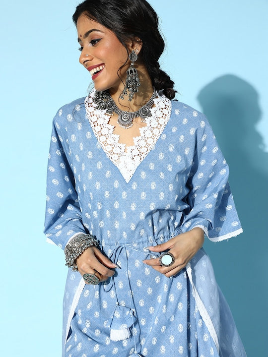Yufta Stunning Blue Cotton Kaftan Kurta