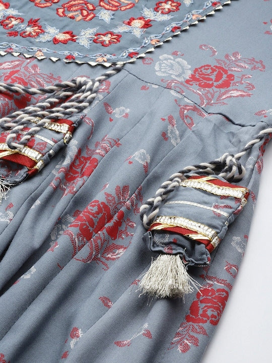 Readiprint Fashions Floral Embroidered Fit & Flare Maxi Ethnic Dress