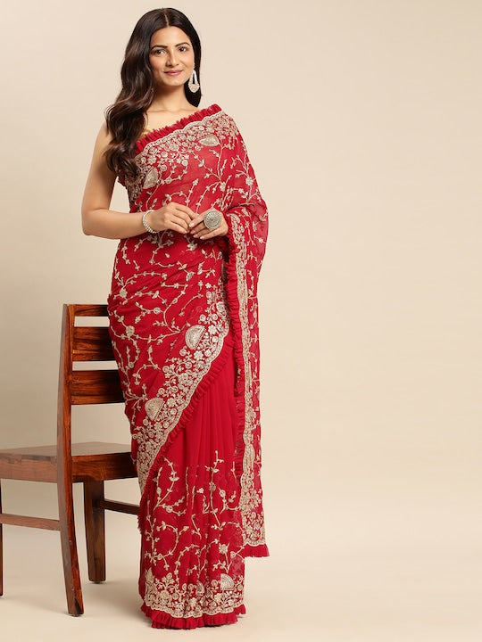 Kasee Floral Zari Pure Georgette Saree