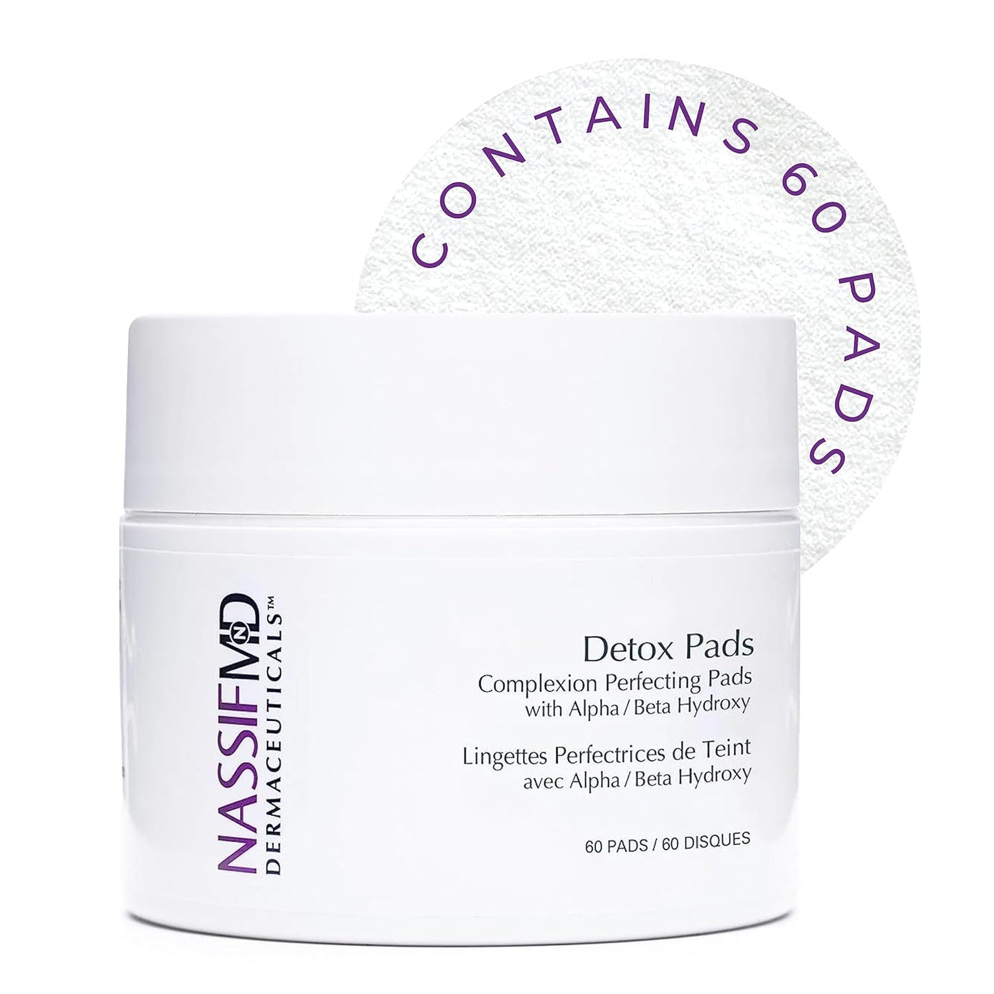 NassifMD Detox Pads Facial Radiance Pads, Glycolic Acid Pads, Face Exfoliating Pads Salicylic Acid Wipes, Facial Scrub Pads, BHA AHA Pads, Resurfacing Pads for Face (30 Count or 60 Count)