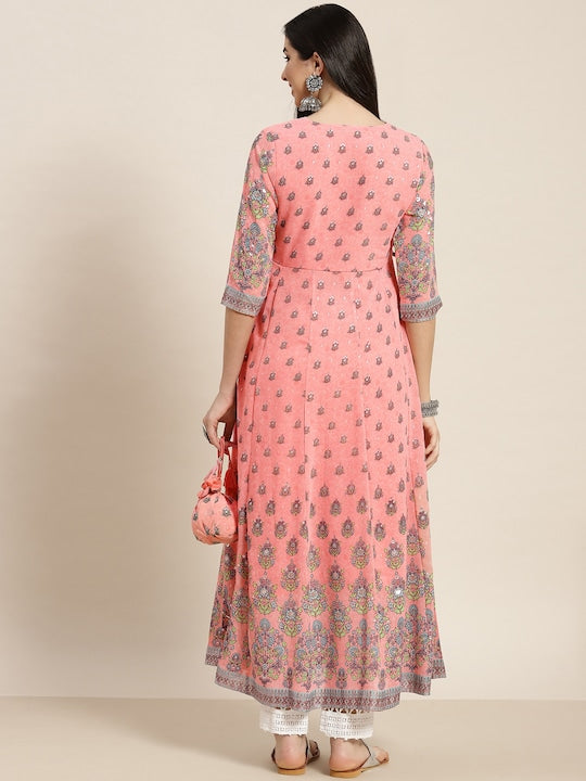 Juniper Women Pink Floral Printed Georgette Anarkali Kurta