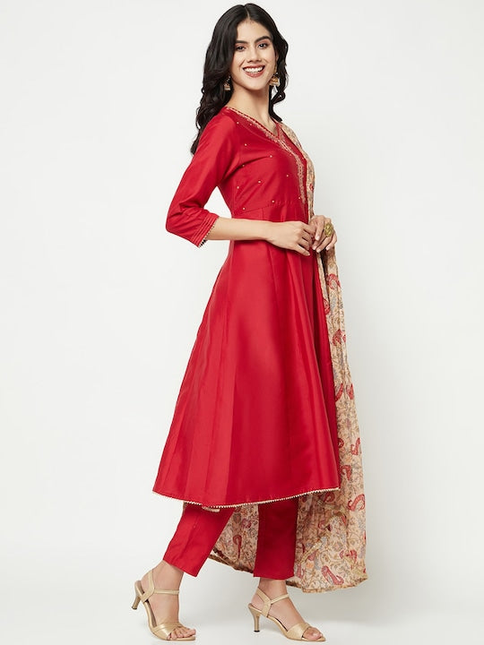 IMARA Embroidered Gotta Patti Anarkali Kurta With Trousers & Dupatta