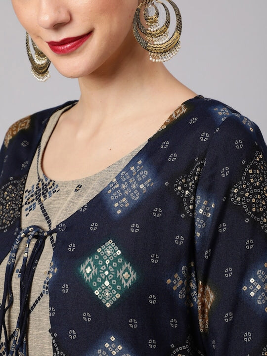 AKS Couture Ethnic Motifs Printed Kurta With Jacket