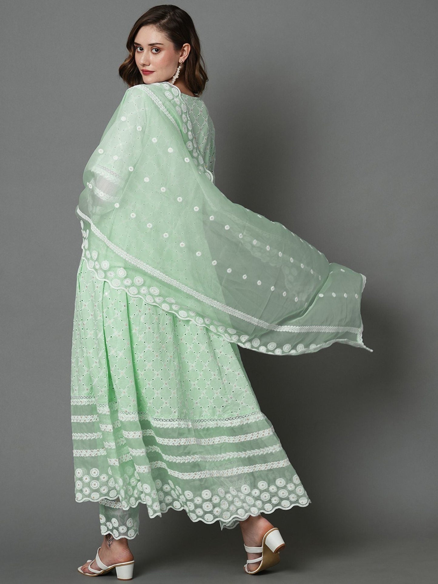 Heeposh Beautiful Schiffli Embroidered Anarkali with Soft Organza Dupatta (Set of 3)