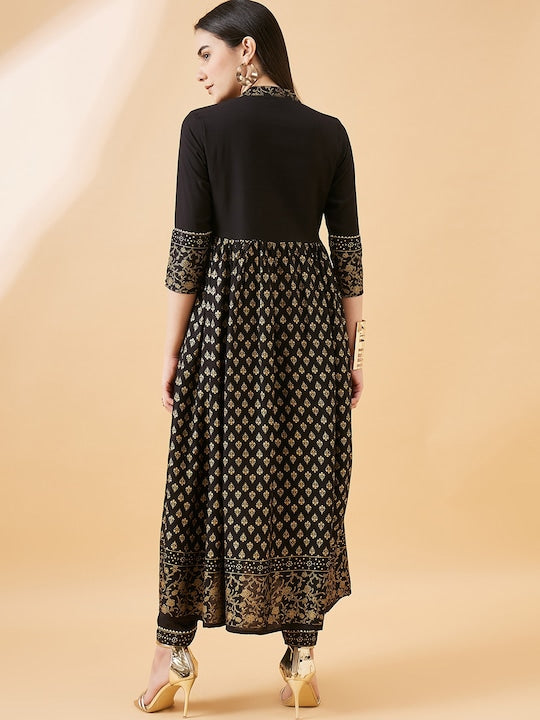 All about you Ethnic Motifs Printed Gotta Patti A-Line Kurta With Trouser