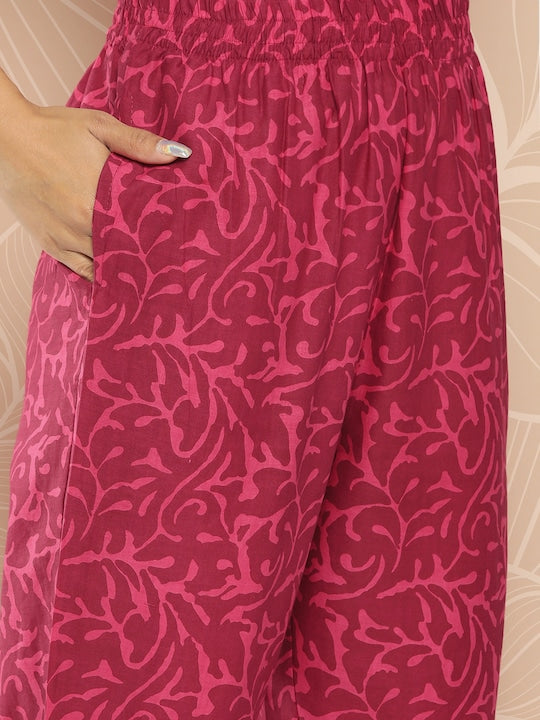 Yufta Floral Printed Regular Gotta Patti Pure Cotton Kurta with Trousers & With Dupatta