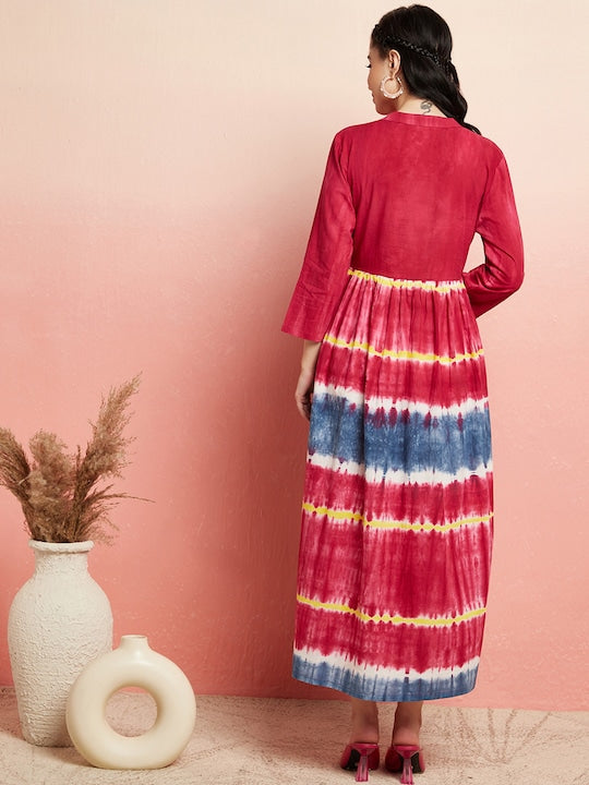 AKS Tie and Dye Dyed Empire Midi Dress