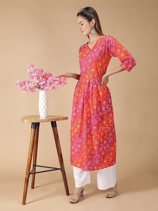 Fabclub Women Pink Floral Printed Kurta