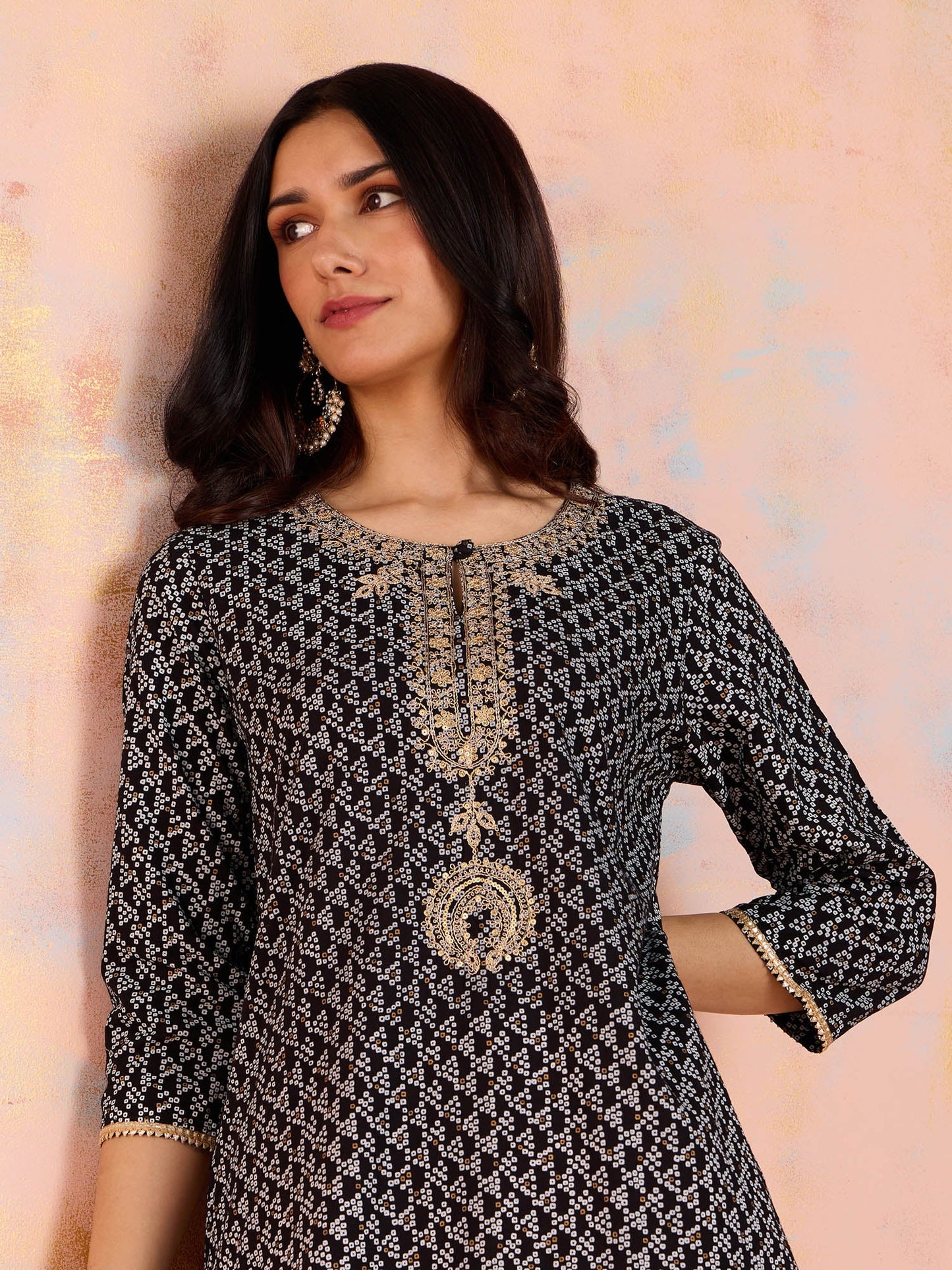 Likha Black Bandhani Printed Kurta LIKKUR203