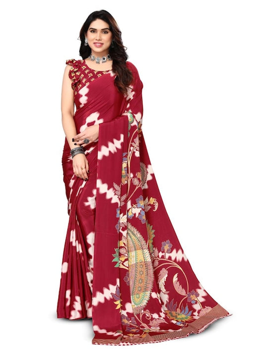 Fabmora Paisley Printed Pure Crepe Saree