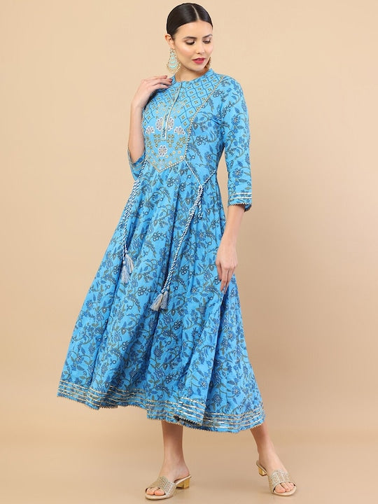 Soch Women Blue Ethnic Motifs Dyed Anarkali Kurta - M
