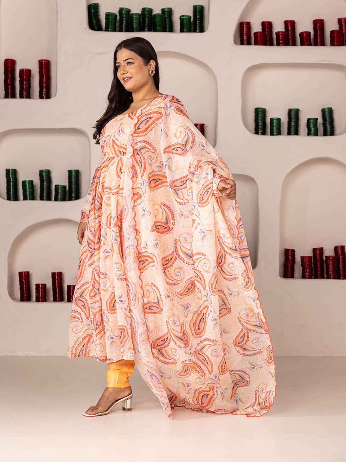 ONEWE INDIA Teena Linen Anarkali Kurta (Set of 3)