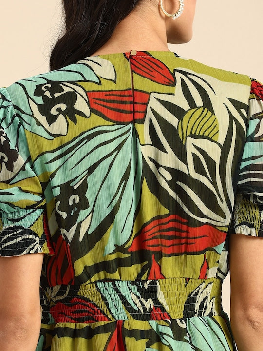 All about you Women Multicoloured Abstract Print Casual Fit And Flare Dress