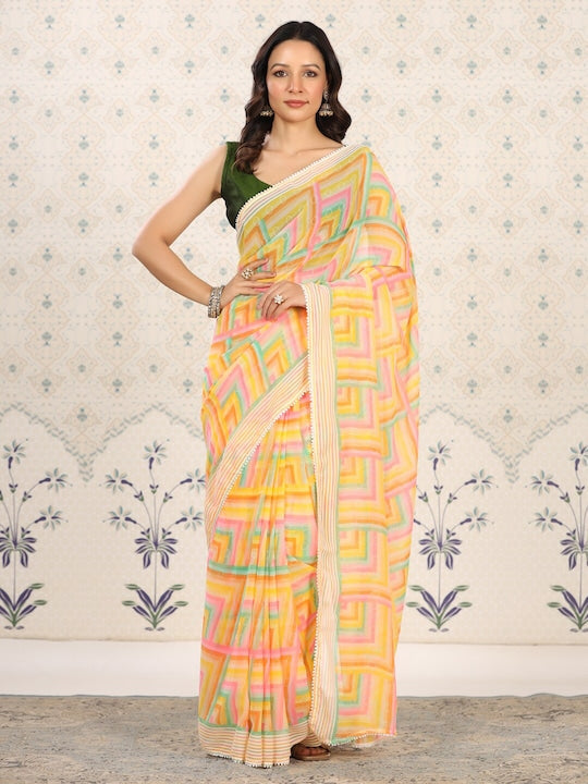 House of Pataudi Floral Poly Georgette Designer Saree