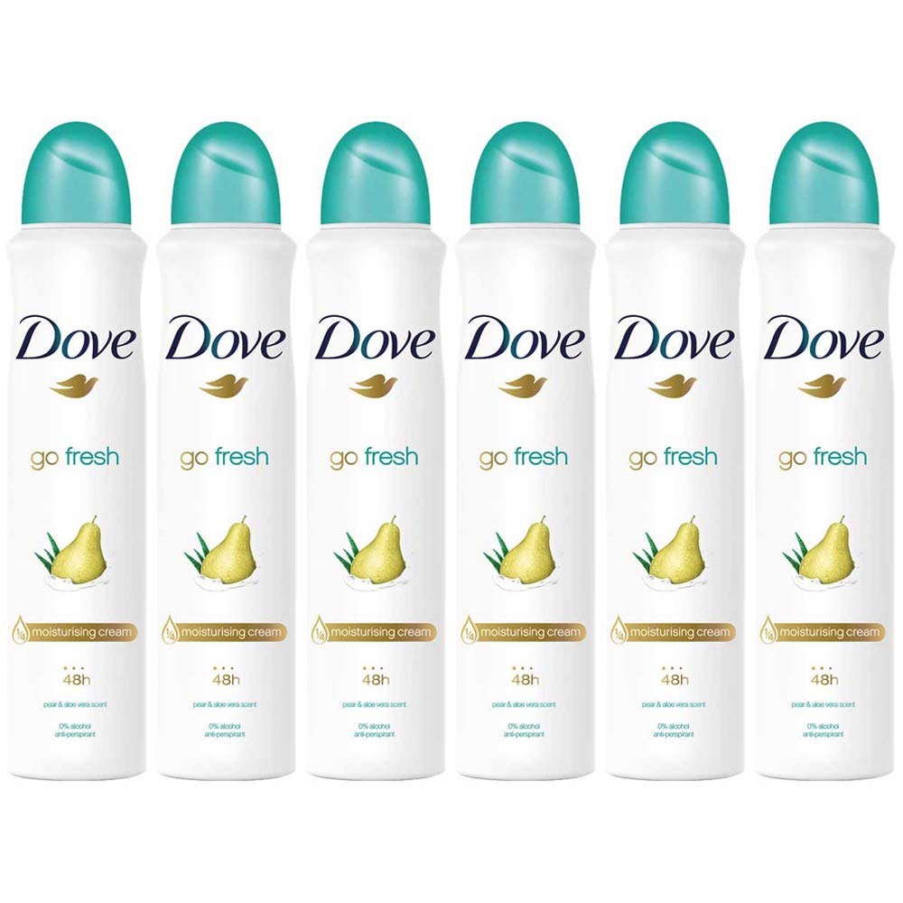 6 Pack Go Fresh Pear & Aloe Antiperspirant Deodorant Spray, 5.07 Ounce Each Compatible with Dove Go Fresh Pear & Aloe Antiperspirant Deodorant 150ml