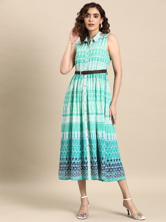All about you Printed Midi Shirt Dress with Belt