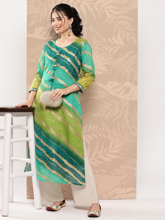 Yufta Women Leheriya Striped Kurta