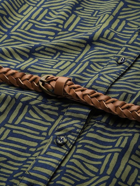 All about you Green Shirt Dress with Belt