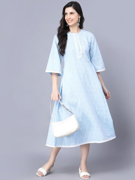 Myshka Women Blue Flared Sleeves Kurta - S