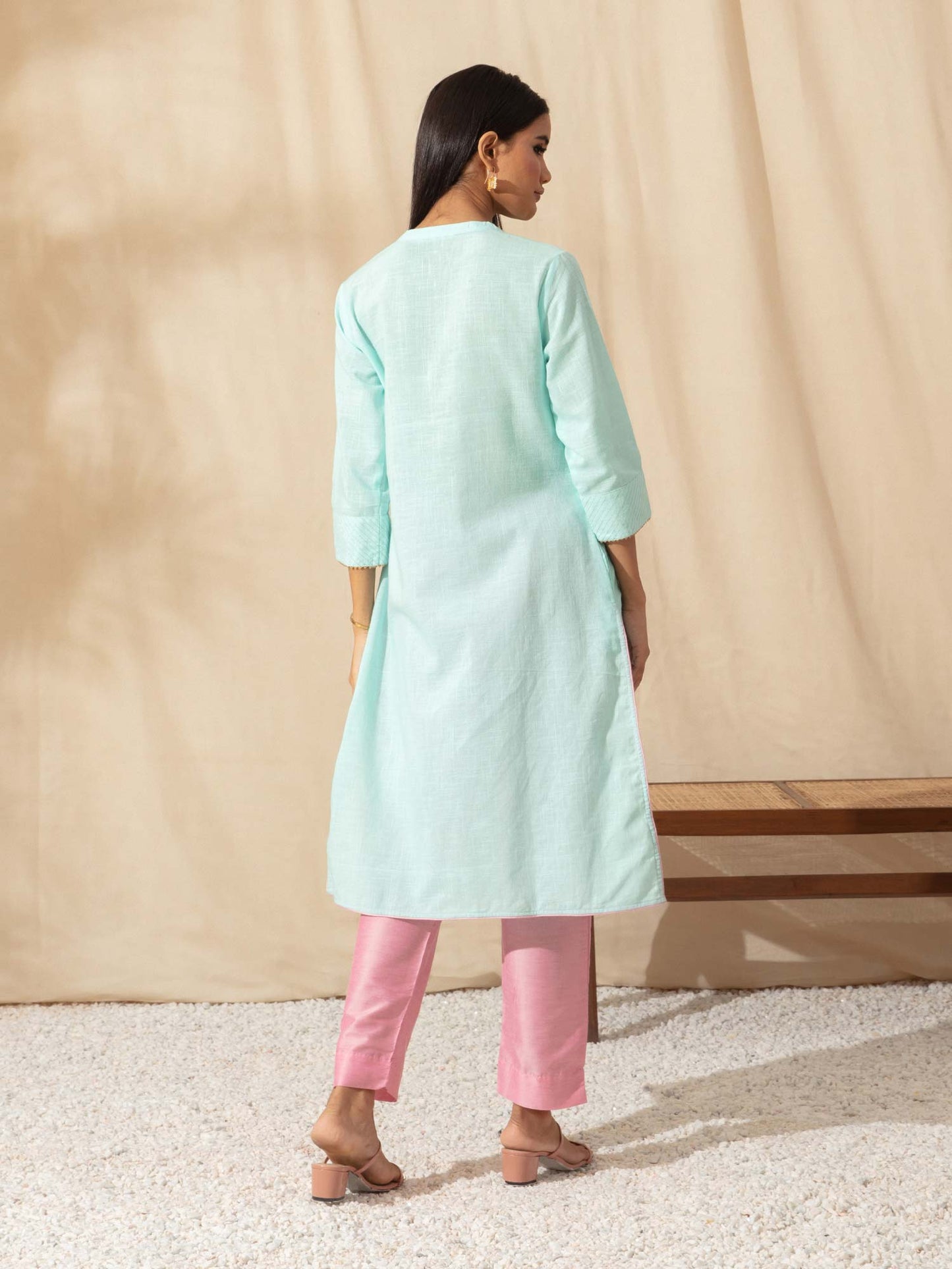 Likha Aqua Yoke Embroidered Aline Cotton Co-ord Set LIKSKD61 (Set of 2)