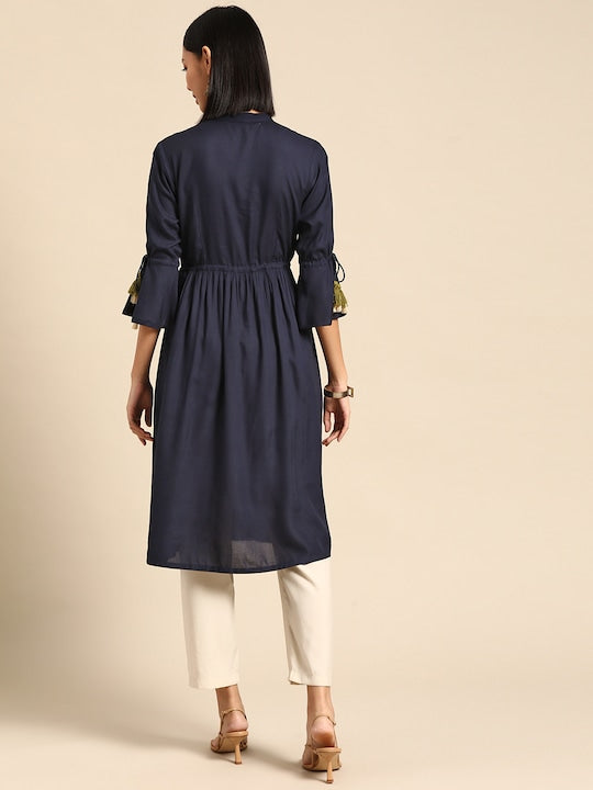 All about you Embroidered Bell Sleeves A-Line Kurta