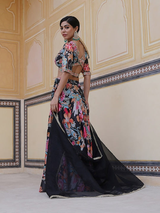 AKS Couture Floral Printed Ready to Wear Lehenga & Blouse With Dupatta