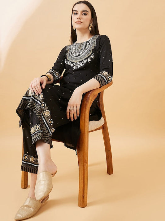 All about you Ethnic Motifs Yoke Design Regular Kurta with Trousers
