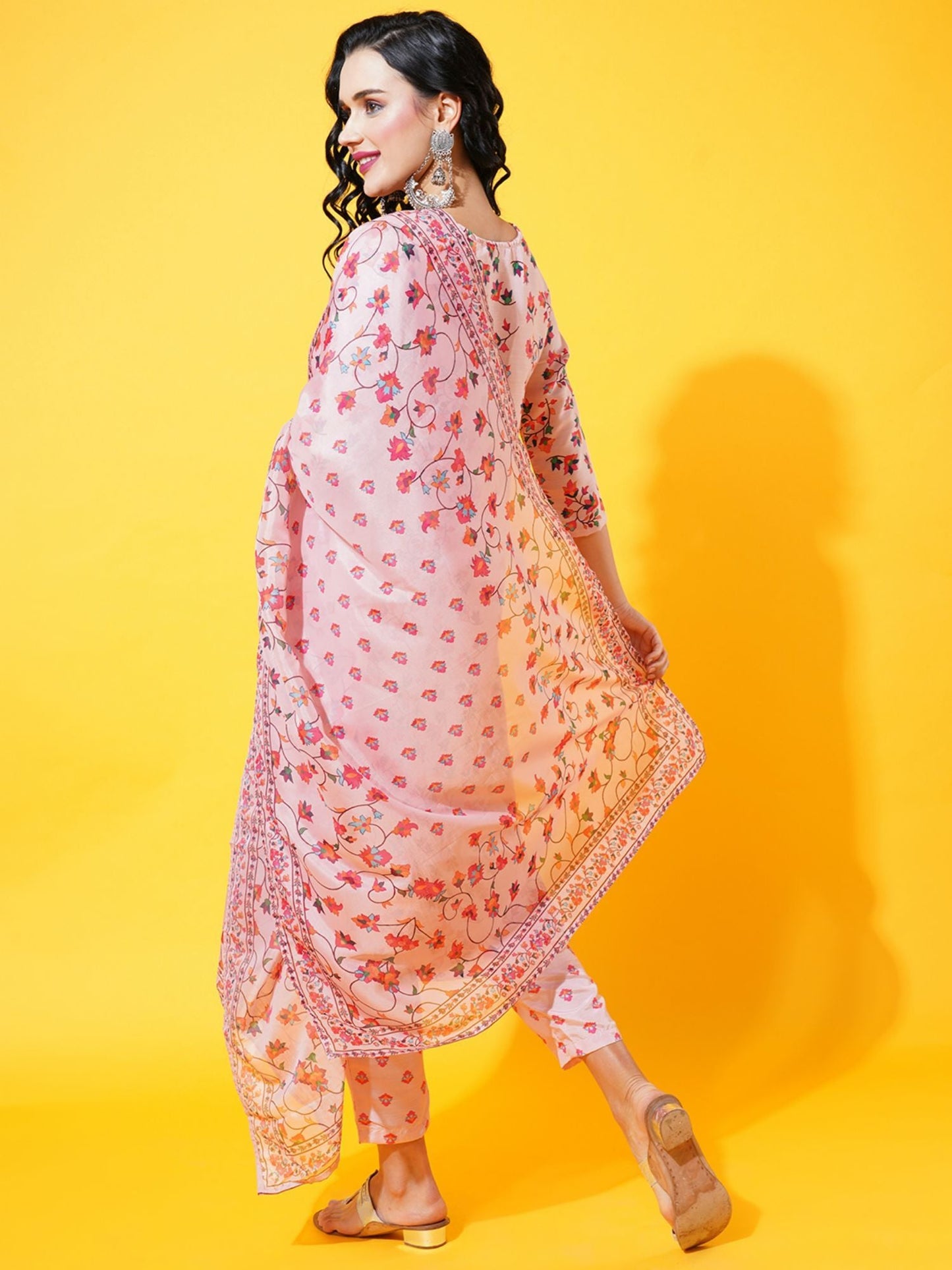 Heeposh Women Floral Printed Kurta with Dupatta Pink(Set of 3)