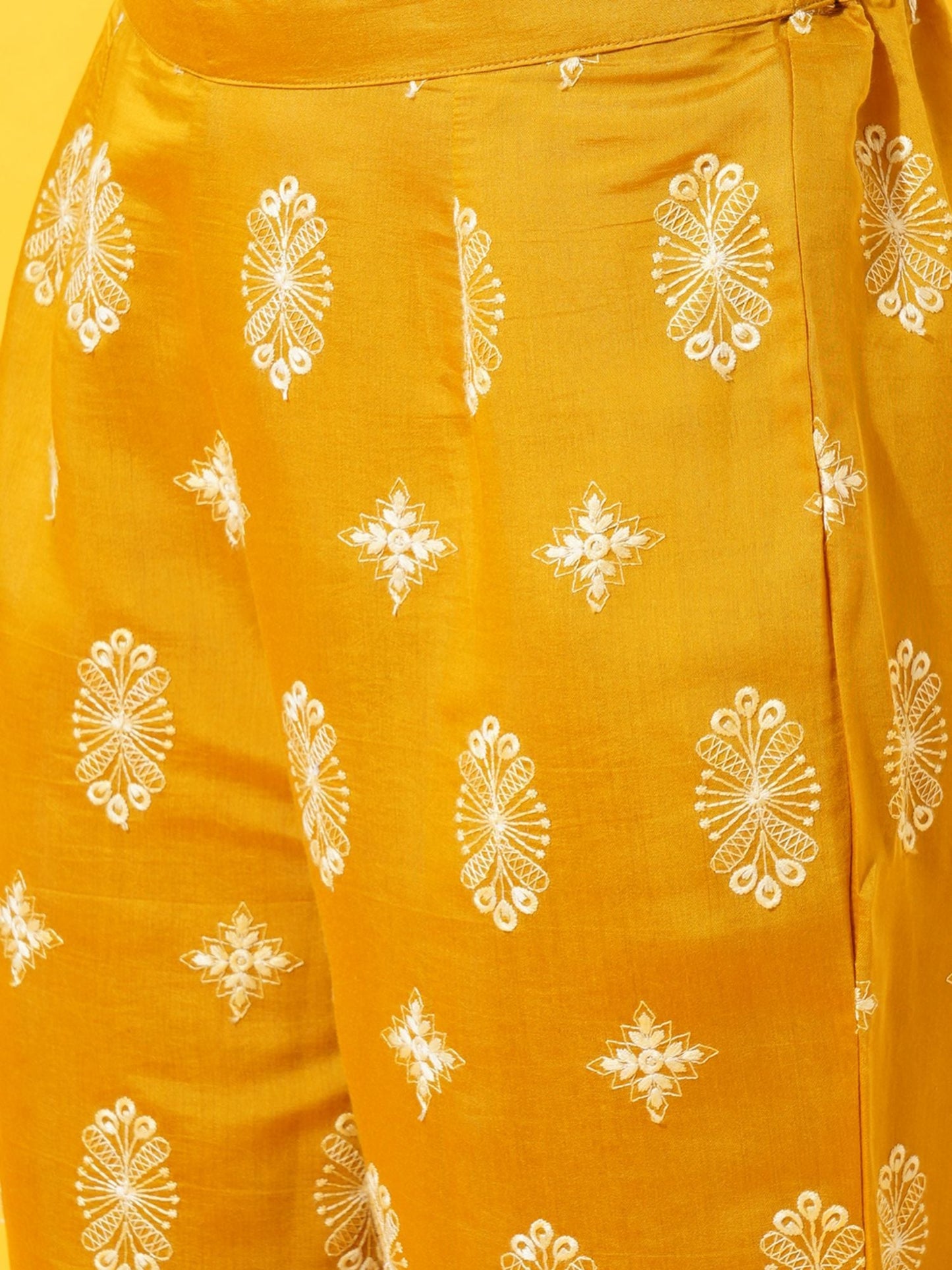 Heeposh Women Mustard Ethnic Motifs Embroidered Thread Work Kurta with Dupatta (Set of 3)