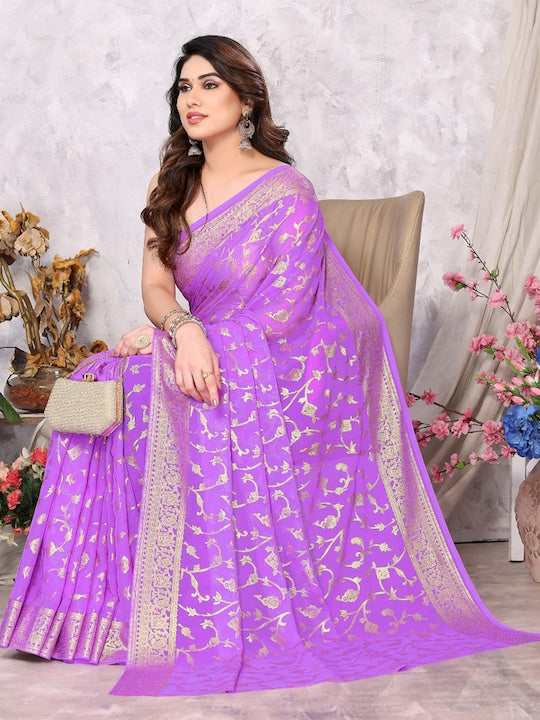 Fabmora Ethnic Motifs Printed Poly Georgette Saree