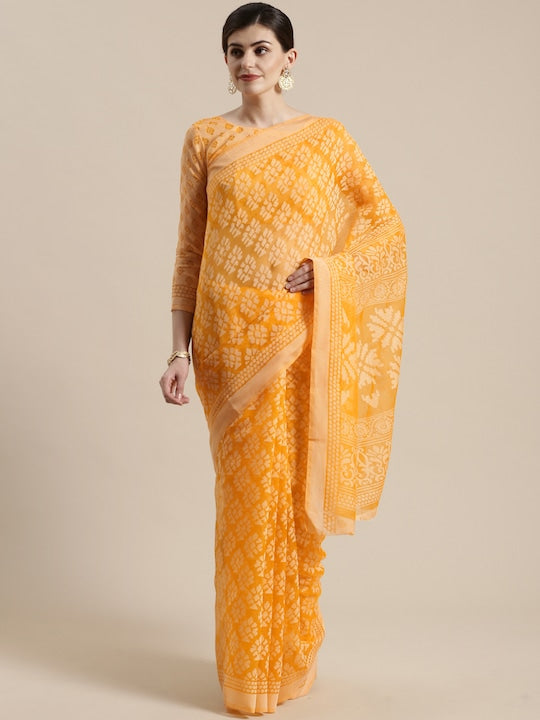 Saree mall Orange & Off-White Printed Saree