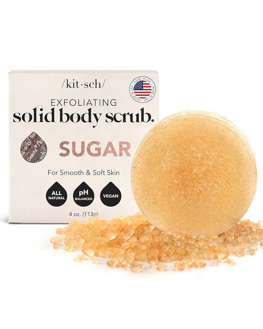 Kitsch Exfoliating Sugar Body Scrub Bar - Soap Bar for Smooth, Hydrated & Glowing Skin | Made in US | Natural Exfoliating Bar Soap for Men & Women with Sugar Scent | Sulfate Free & Paraben Free, 4 oz