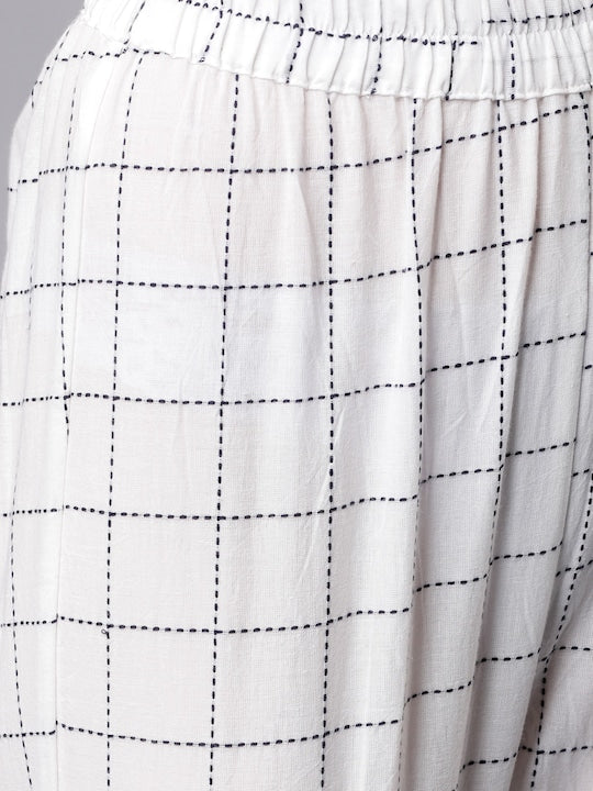 Vishudh Women Off-White & Blue Striped Kurta with Trousers