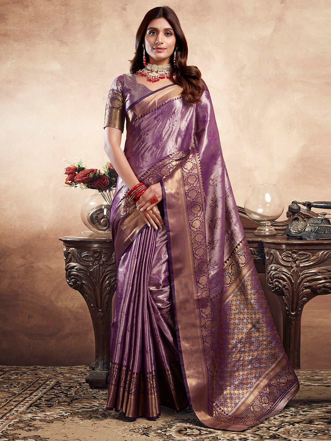 Satrani Floral Woven Design Banarasi Zari Saree
