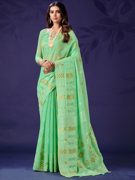 Sangria Sea Green Ethnic Woven-Designed Festive Saree With Blouse Piece