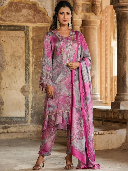 Scakhi Paisley Printed Kurta with Trousers & Dupatta