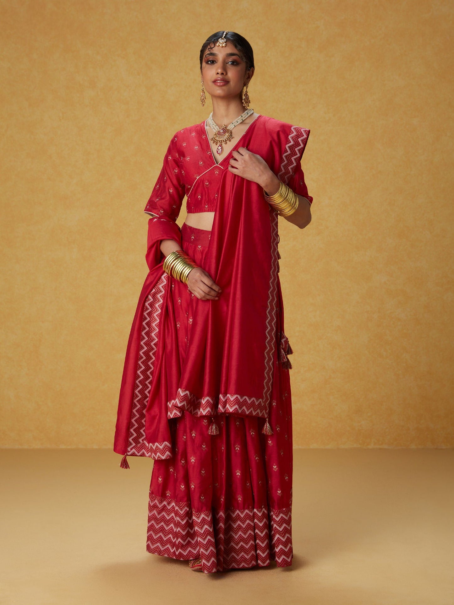 Likha Ghoomar Pink Gold Printed Lehenga and Choli with Dupatta LIKLEH01 (Set of 3)