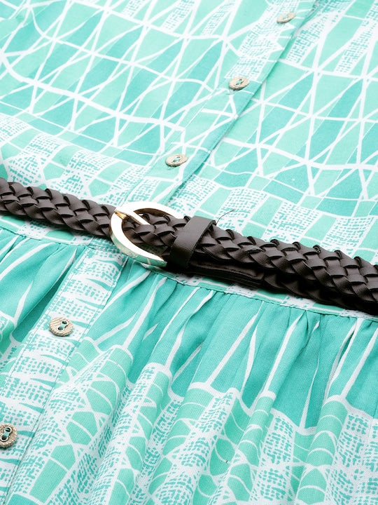 All about you Printed Midi Shirt Dress with Belt