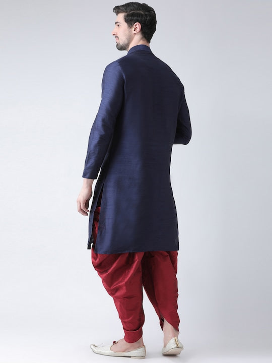 Deyann Men Navy Blue & Maroon Solid Straight Kurta