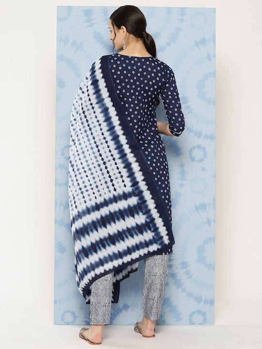 Yufta Ethnic Motifs Embroidered Pure Cotton Kurta with Trousers & Dupatta